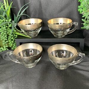 Set of 4 vintage Silver Band flat tea cups by Dorothy Thorpe